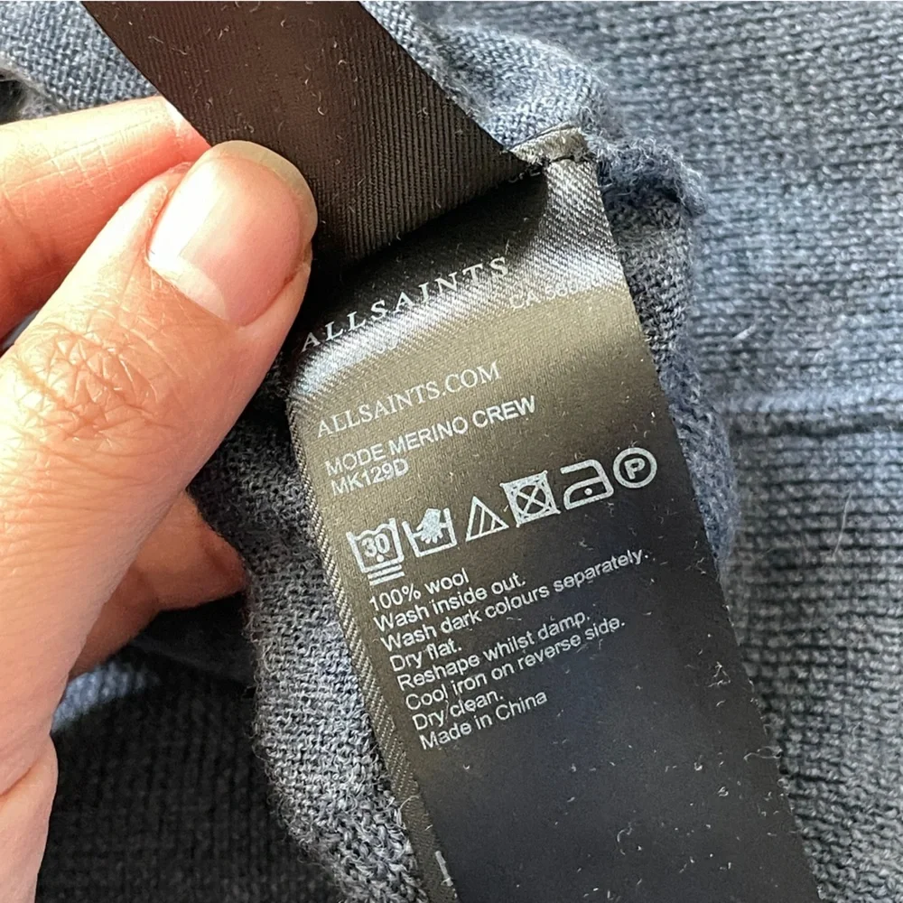 Allsaints Merino Sweater wool mode crewneck mens Blue (small) light minimalist
